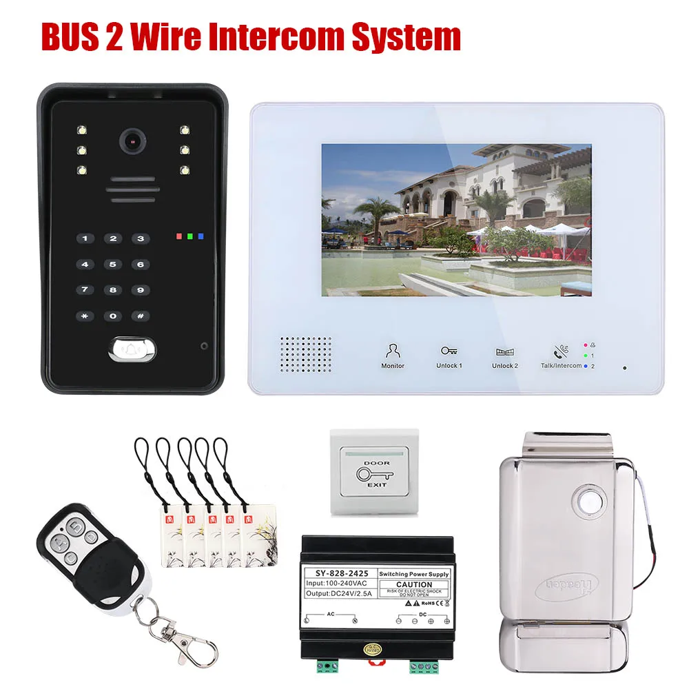 

7 Inch Electronic Door Lock home Access Control System 1/2 Camera BUS 2 Wire RFID Video Door Phone Intercom systems