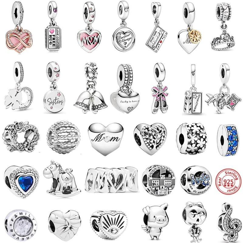 925 Sterling Silver Mother & Daughter Heart Split Pendant Love Family Beads DIY Fit Original pandora Charm Bracelet Jewelry