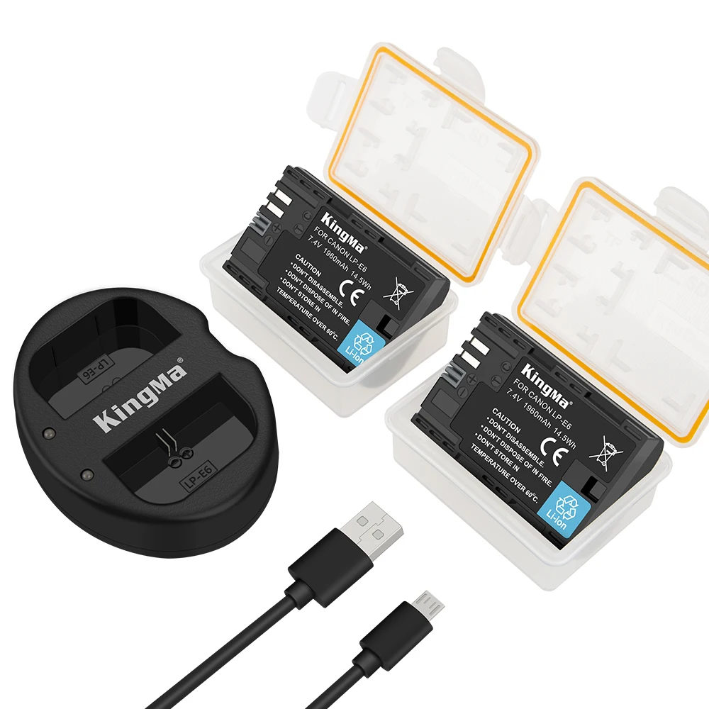 KingMa LP-E6 LPE6 Battery Dual USB Charger Kit For Canon EOS R5 R6 R 5D Mark IV 5D3 5D2 5DS 5DSR 6D2 7D Mark II 90D 80D 70D 60D