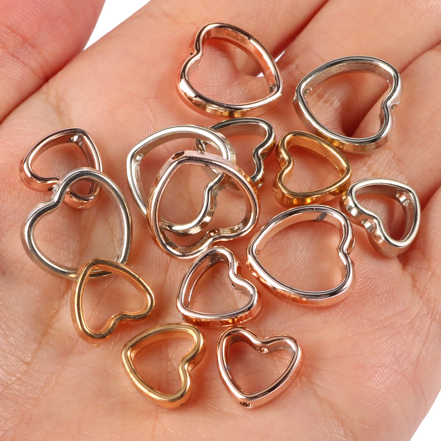 50pcs Two Hole CCB Love Heart Frame Beads Spacer Connectors Diy Necklace Bracelet Earrings Pendants Jewelry Making Accessories