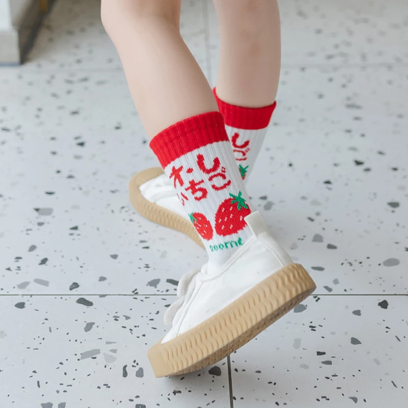 4Pairs/lot Kids Socks Autumn Winter Cotton Lovely Cute Baby Socks Strawberry Fruits Animal Cartoon Children Socks