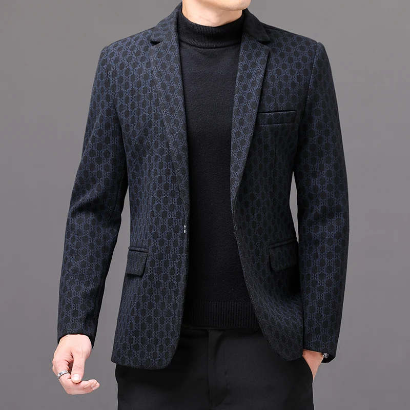 Blazers xadrez slim fit masculino, jaqueta casual para negócios, casaco de casamento coreano, vestido social e de escritório, roupa de rua, novo,