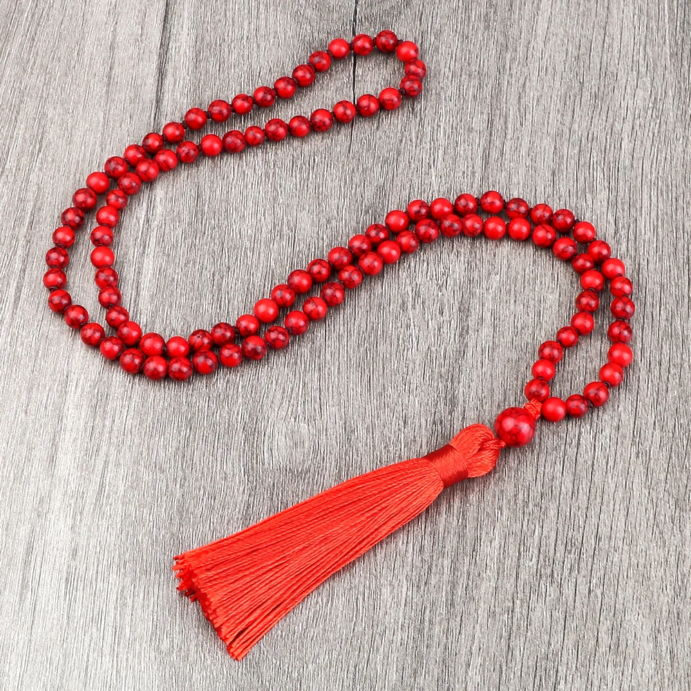 108Mala Natural Malachite Beads Necklace For Women Men Blue Pine Stone Black Onyx Prayer Tassel Necklace Meditation Yoga Jewelry