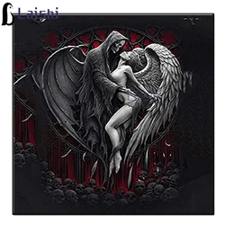 Handmade Diamond Painting Kit, Black and White Art, Grim Reaper and Angel, Full Diamond Embroidery, Mosaic Art, Home Decoration