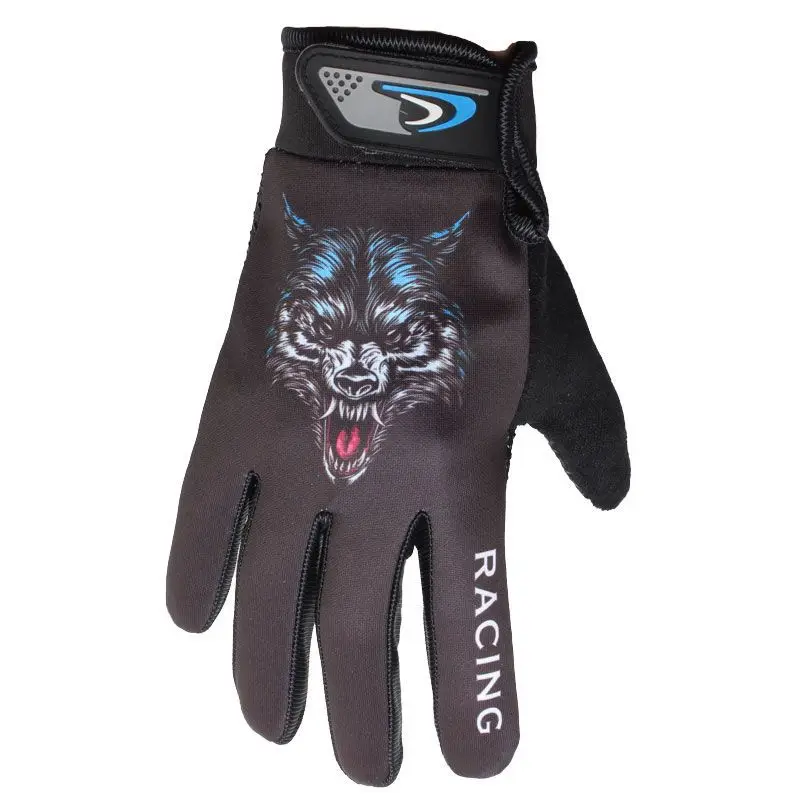 Summer New Men Gloves Breathable Non-Slip Touchscreen Gloves Full Finger Motorcycle Exercise Gloves Wolf Skull Pattern