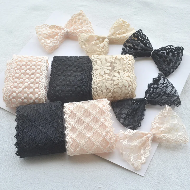 

2m 5m Mesh Embroidery Flower Lace Trim Ribbon Diy Craft Bow Hair Accessories Sewing Decoration Fabric Black Beige Bow Ribbon