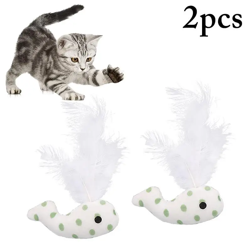 Dorakitten 2Pcs/Set Bite Resistant Cat Chew Toys Dolphin Shape Fake Feather Decor Kitten Toys Plush Cat Toys Pet Supplies