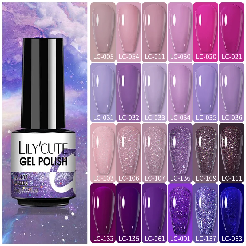 LILYCUTE Nail Gel Polish UV Semi Permanent Ice Purple Serise Nail Art All For Manicure LED Gel Base Top Coat Gel Varnish Polish