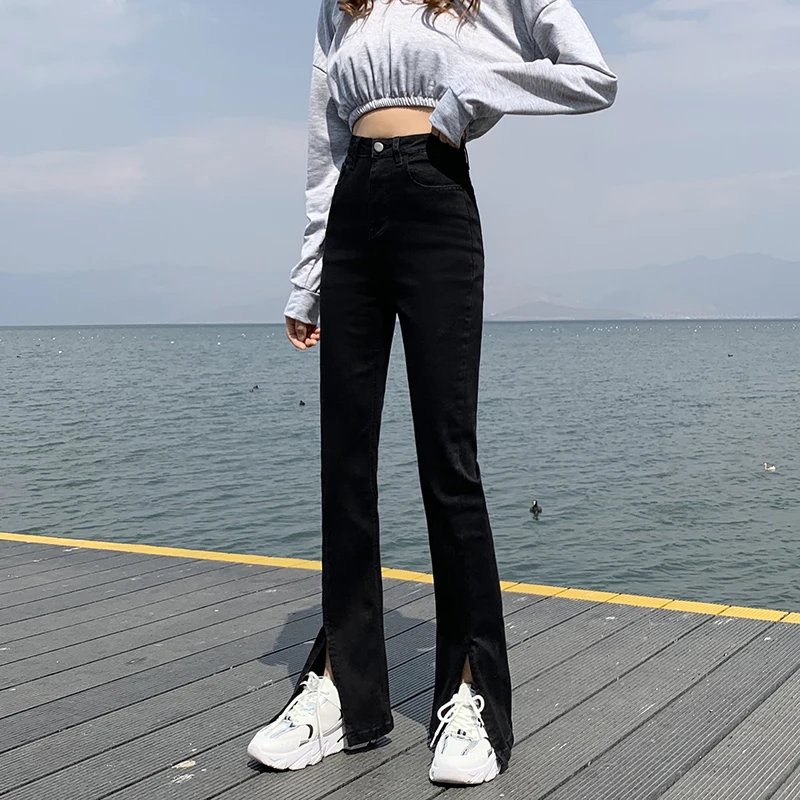 GUUZYUVIZ Black Loose Split Mom Jeans Woman Denim Pants High Waist Jeans Trousers Women Jean Taille Haute Femme