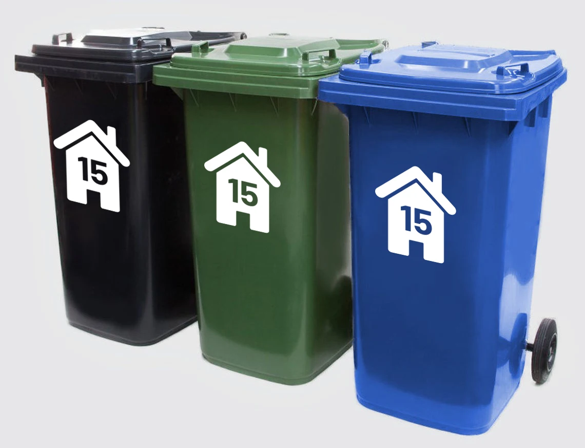 4 pçs personalizado wheelie bin lixo lata recipiente casa número adesivos decalque vinil garagem decoração da sua casa