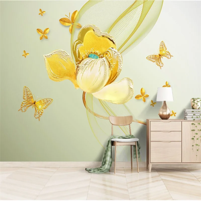 

wellyu Customized wallpaper 3d stereo metal lotus 3d stereo flower background wall European background wallpaper