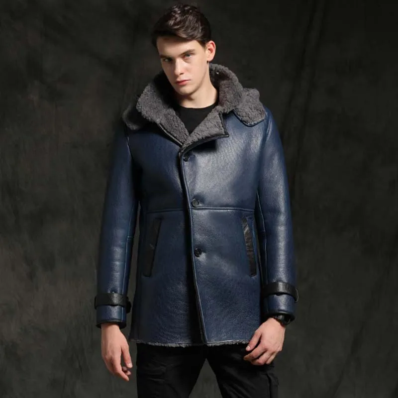 New Shearling Coat Mens - Black Leather Jacket, Long Fur Hooded Outerwear, Casual Overcoat