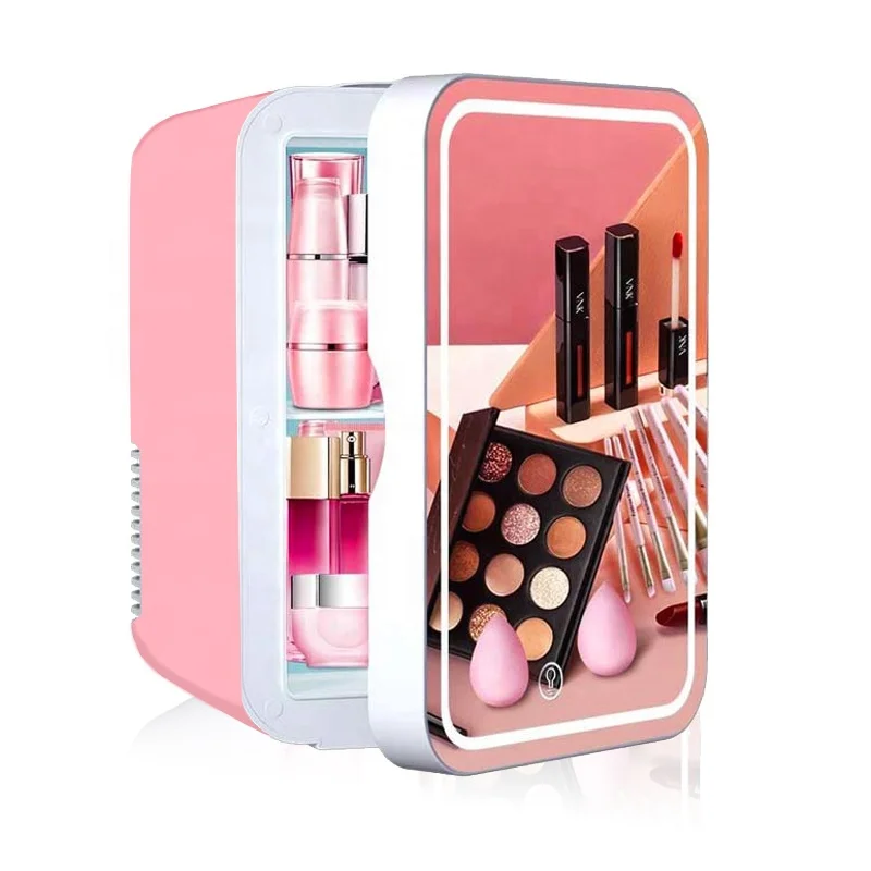 Refrigerator with LED Lamp Mirror Full Makeup Mini Electric Portable Mirror Makeup Beauty Fridge 8L Female Life Bedroom BX06