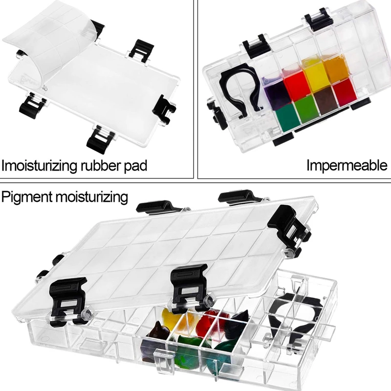 Imagem -04 - Caixa Hermética da Paleta da Pintura da Aguarela do Escape 24-well para as Aquarelas Metade Panelas Acrílico Gouache e Pintura a Óleo