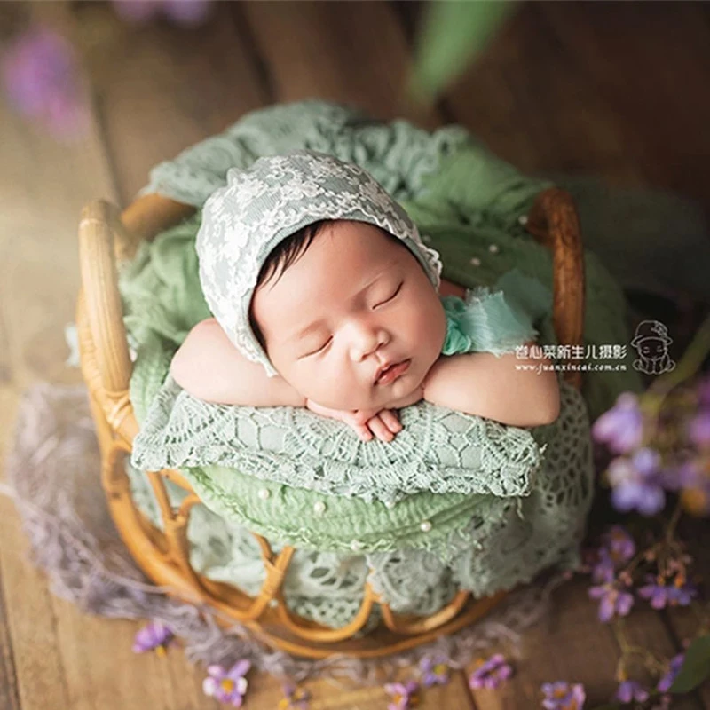 Newborn Photography Props Hand Made Retro Primary Color Rattan Basket Baby Photo Shoot Posing Bed Furniture Boy Girl Accessories