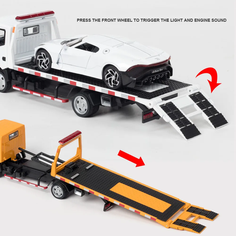 1:32 Nissan VAN Type Alloy Trailer Model Simulation Metal Car Transporter Wrecker Truck Pull Back Sound and Light Toy Truck