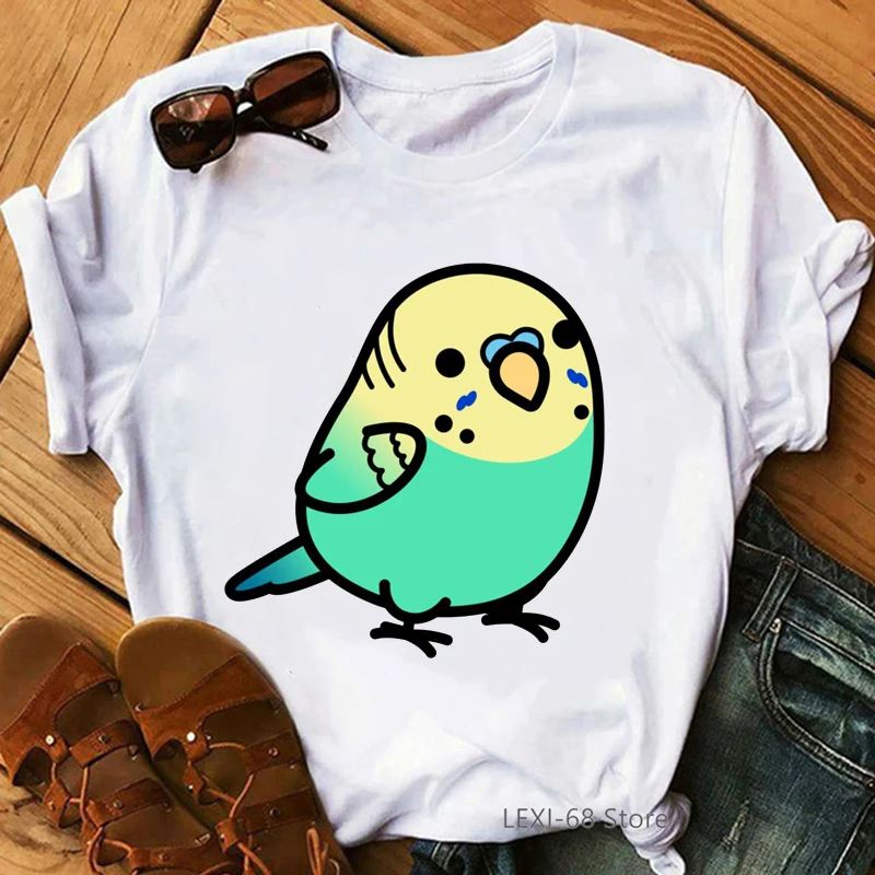 Watercolor Parrot Birds Women Tshirts Pink Flowers T Shirt Femme Harajuku Shirt  T-Shirt Camisetas Mujer Tops