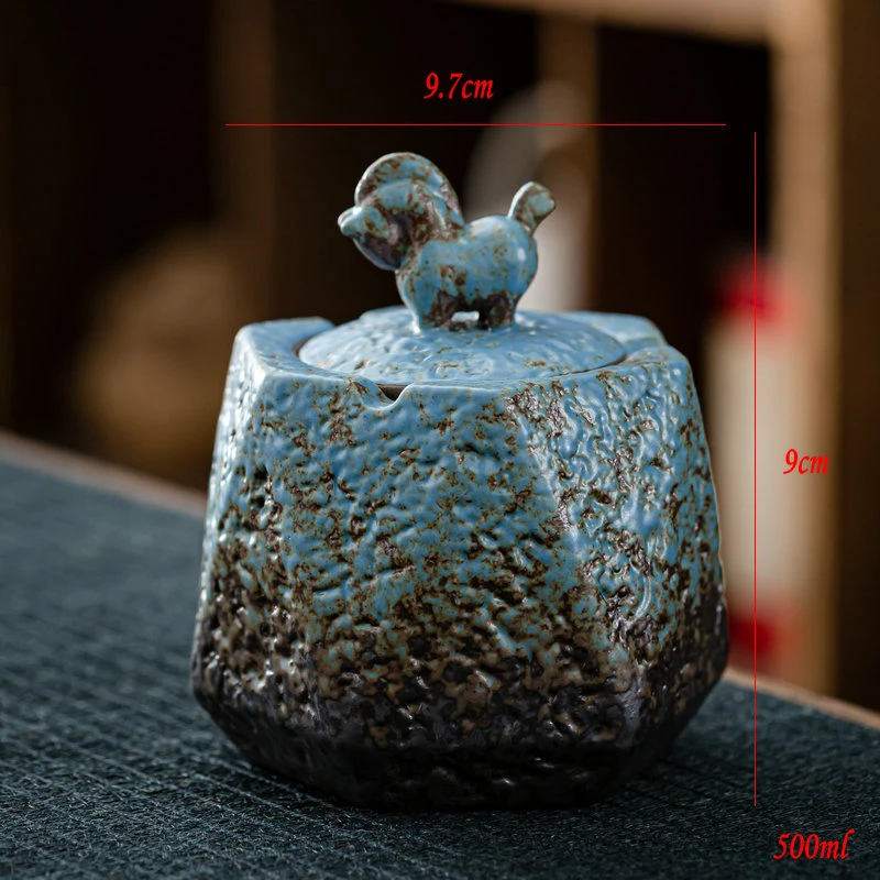 

Rough Pottery Ashtray Chinese Style Traditional Ceramic Ashtray with Lid Retro Large Size Ashtray for Home Office SZ-AT21013102