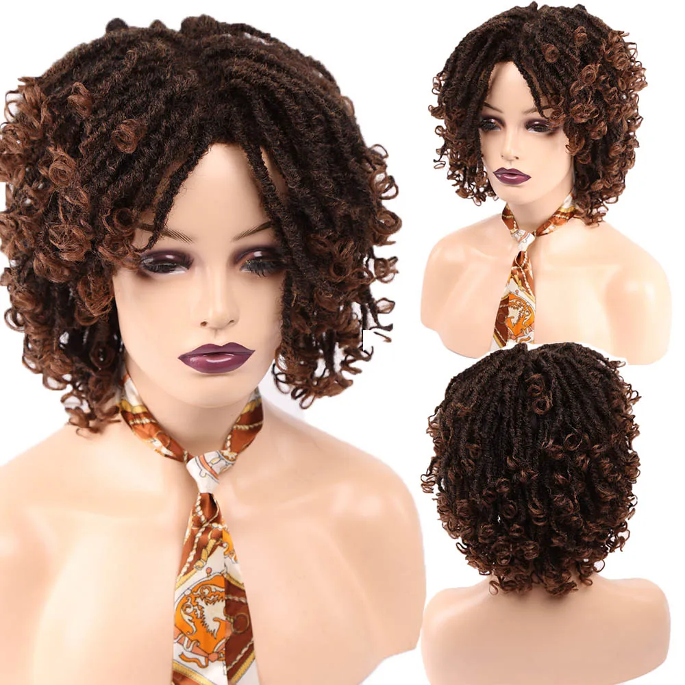 Amir Short Dreadlock Wig Synthetic Soft Faux Locs Wigs Braiding Twist Hair Wigs For Women/Men Black Brown Wig