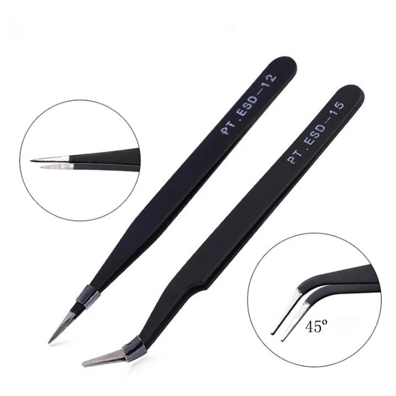 1 / 2PCS Черный изгиб / согнутый прямой палец щипцы металлические ресницы щипцы ногти художественные щипцы стразы блестки бисер инструмент выбора