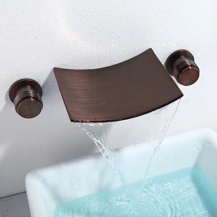 ORB Wall Mounted Brass Bathroom sink faucet 2 handles 3 holes Basin mixer Tap Oil Rubbed Bronze Cold hot faucet Brown Bronze Tap