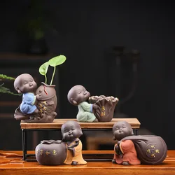 Ceramic Tea Set Accessories, Tea Pet Decoration, Small Buddha Statue, Monk Doll, Desktop Flower Pot, Hydroponic Plant Decoration