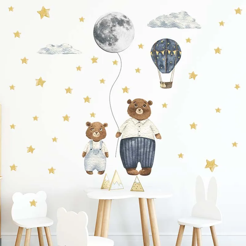 Cartoon Two Little Bears Wall Stickers For Kids Room Decoration Background Paster Home Cute Child Bedroom Decor Removable Mural