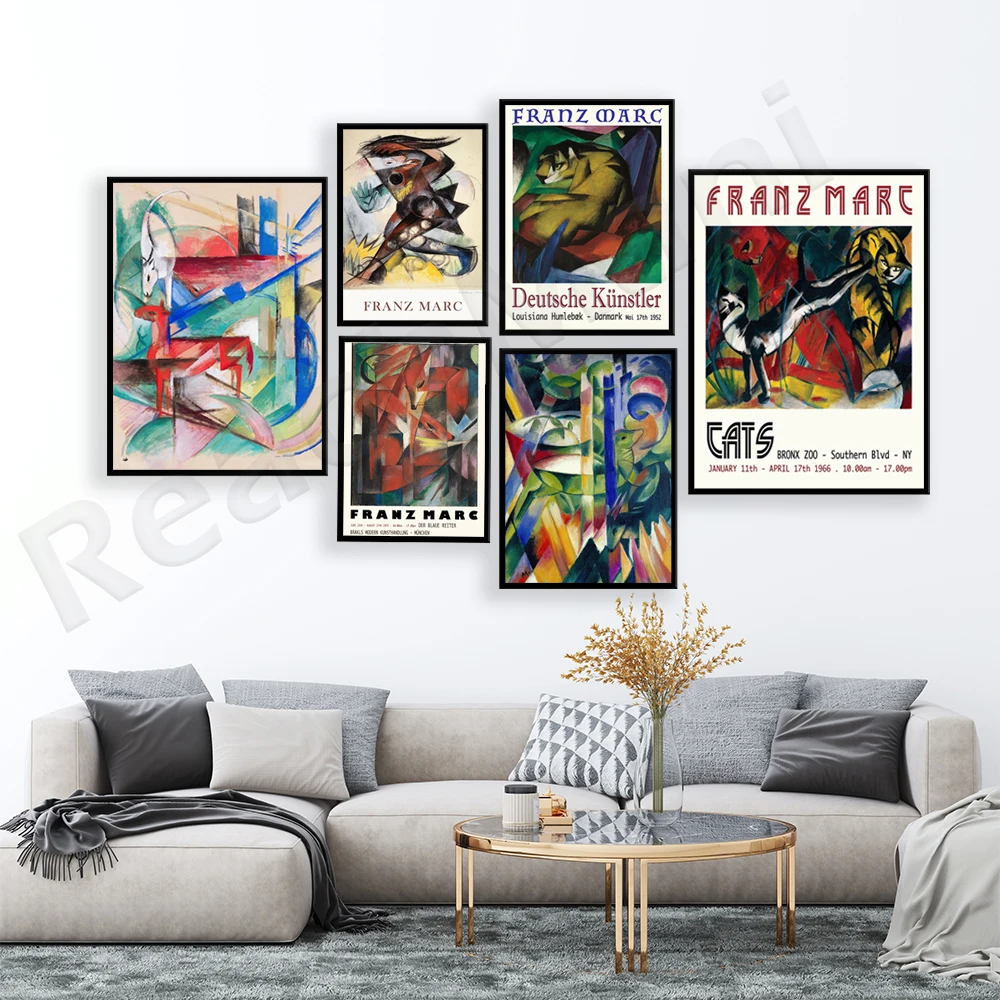 Museum prints, landscapes and animals created by Franz Marc in 1914, German modernist art printed color decorative poster