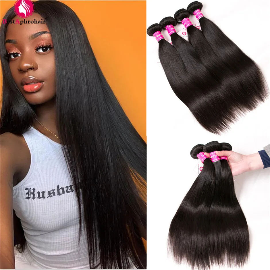 

Straight Human Hair Bundles Brazilian Hair Weave Bundles 8-24 Inch 4 Bundles Deal Non-Remy Hair Bundles BESTAPHROHAIR