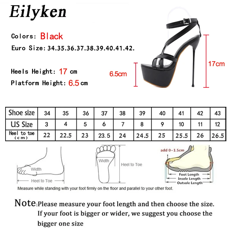 Eilyken Open Toe Ankle Buckle Strap Women Sandals Pumps Party Platform Club Stiletto High Heels Hollow Out Dress Shoes Black