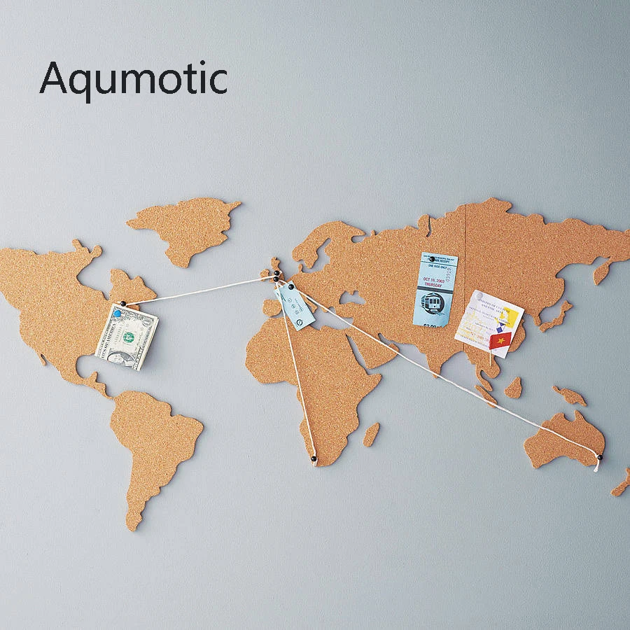 Aqumotic Cork World Map Travel Message Board World-Map for DIY Decoration Wood Phellem Room Home Office Decoration Naklejki ścienne