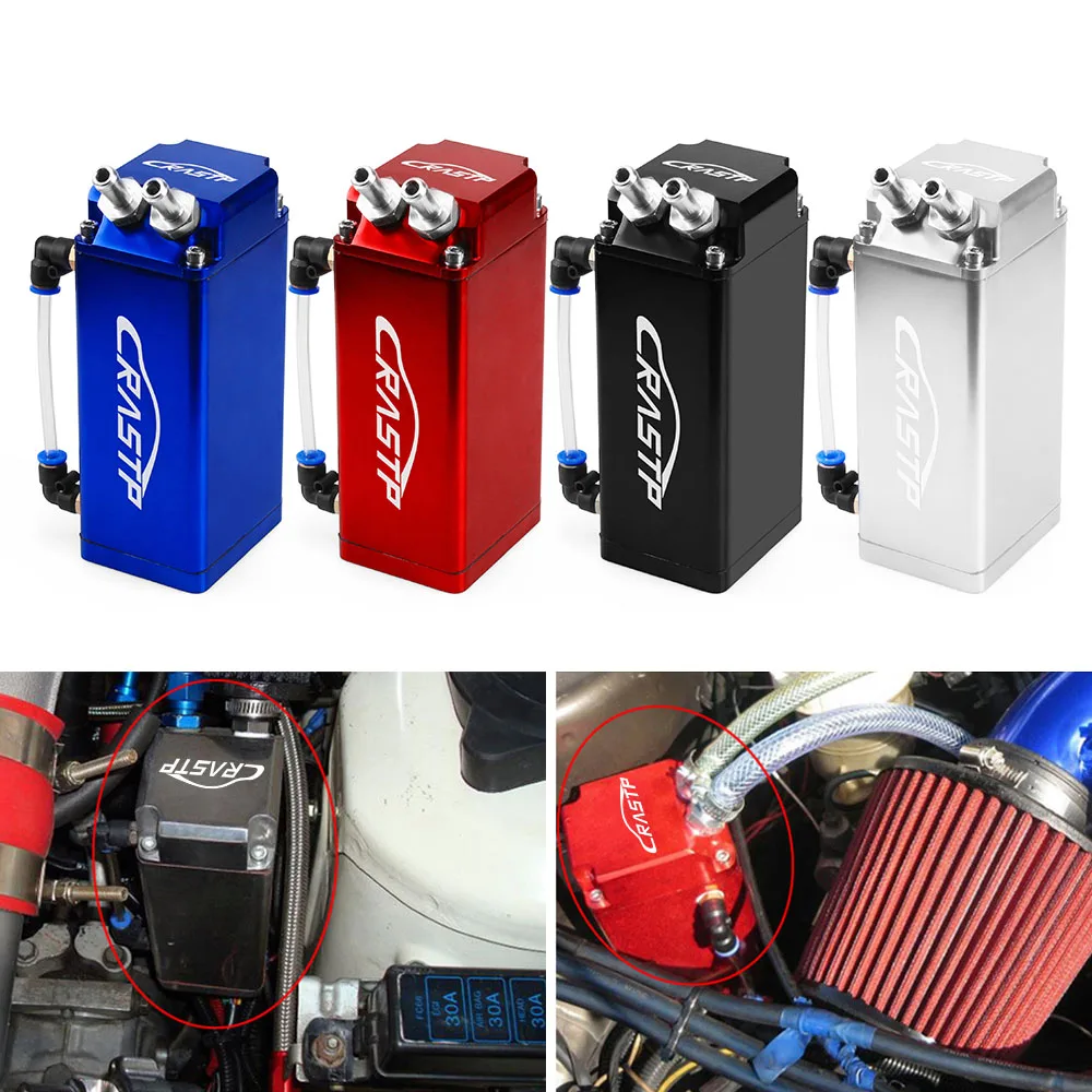RASTP-Square 0.75L Universal Aluminum Racing Oil Catch Tank Can Engine Reservoir Tank / Oil Tank With Hose Indicator RS-OCC018