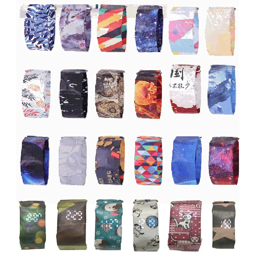 Creative Pattern Paper Watch LED Waterproof Clock Paper Strap Digital Watches Sport Watch Women Men Student Watch