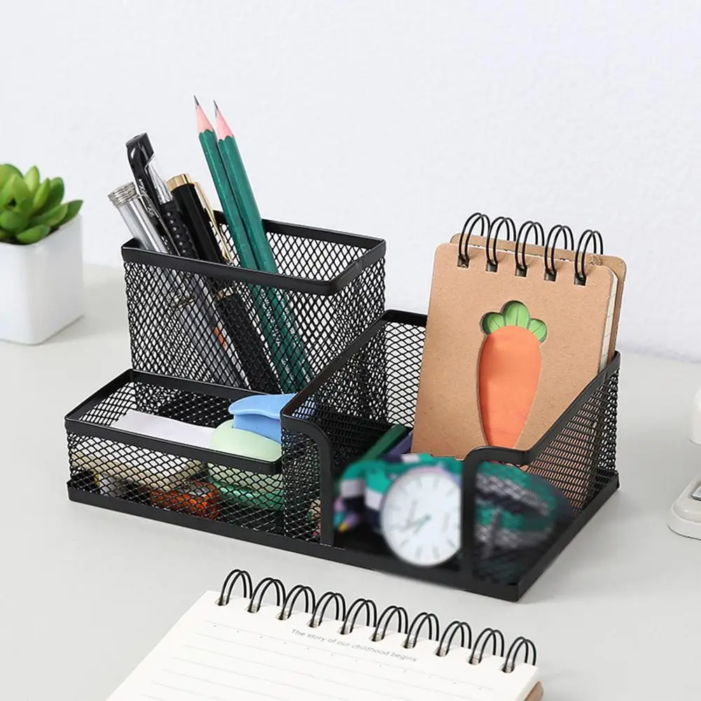 Mesh Metal Pen Holder Stand Desktop Stationery Organizer Office Pencil Makeup Brush Holder Storage Basket Organizer