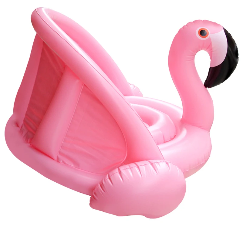 Baby Pool Float Seat with Sunshade Awning Inflatable Flamingo Swan Swimming Float Tube Kids Summer Pool Toys Swim Ring