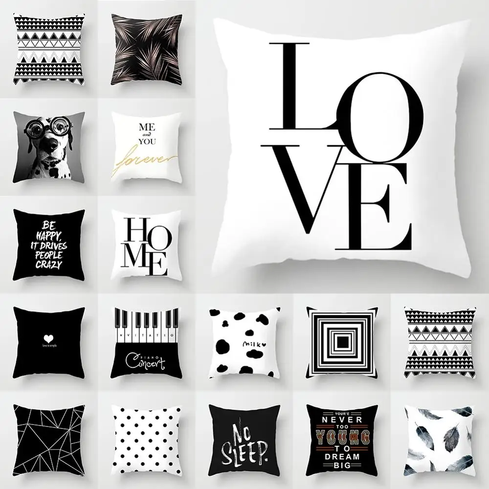 

60x60cmNew Fashion Decorative Pillowcase Black/White Geometric Throw Cover Pillow Case Cushion For Living Room Square Home Decor
