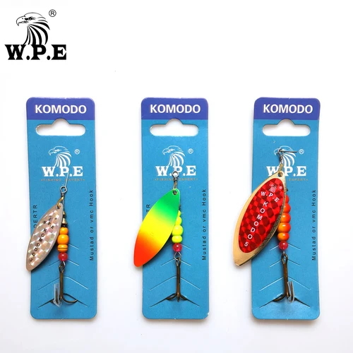 W.P.E-señuelo giratorio KOMODO, 2 piezas, 12,6g/17,3g/27,2g, señuelo de cuchara, Metal de latón, cebo duro, Pesca de carpa, Lucio, Wobblers