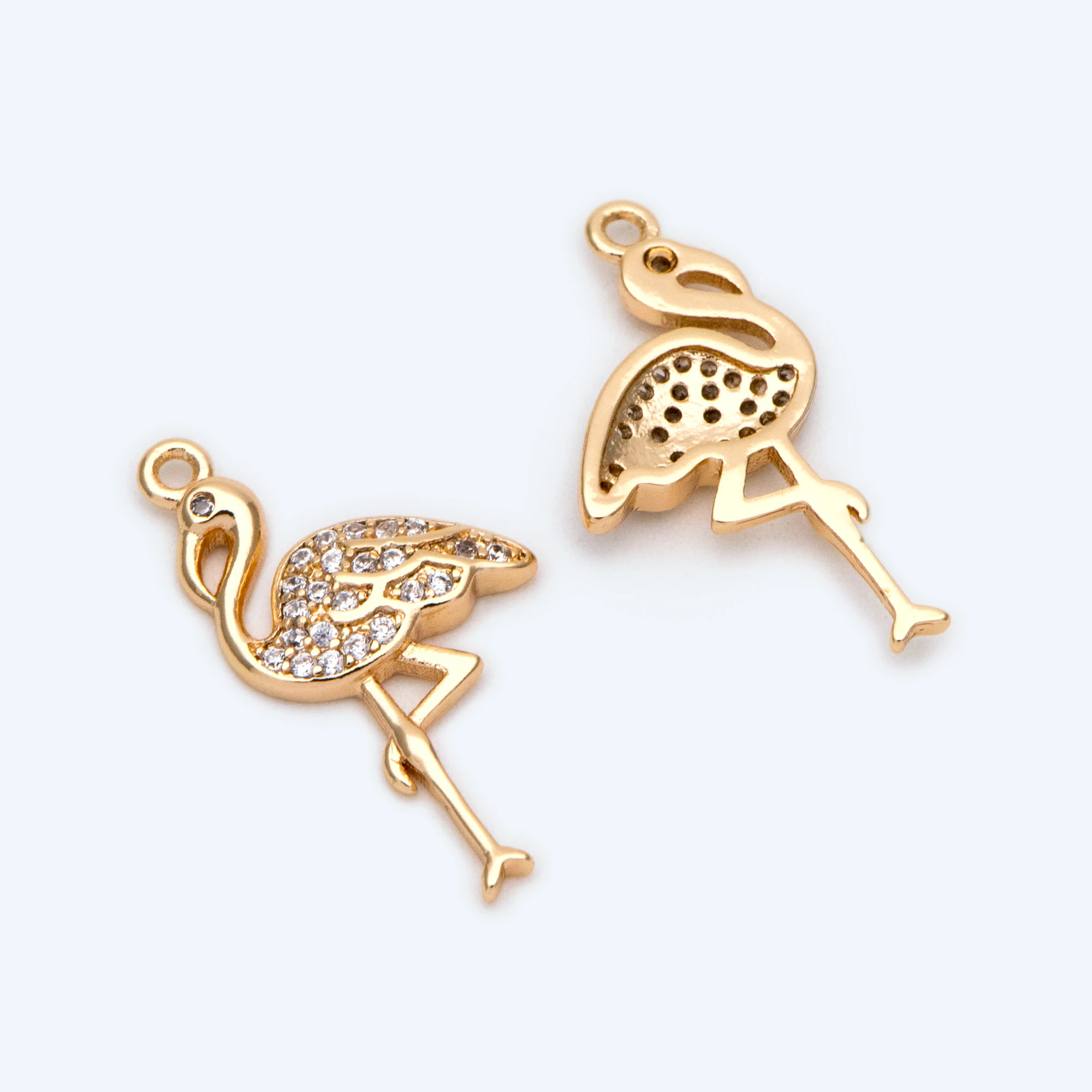 

4pcs CZ Paved Flamingo Charm, Elegant Animal Jewelry Supplies (GB-2384)