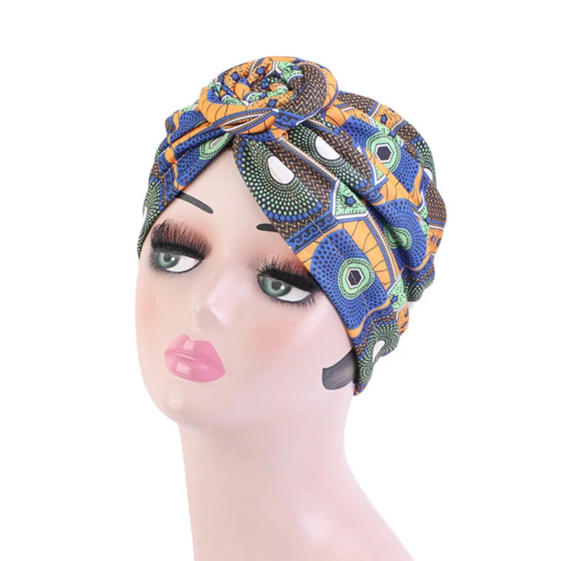 Afrikanische Druck Turban Hut für Frauen Scrunchies Knoten Headwrap Stretch Bandanas Party Headwear Damen Kopftuch Haar Zubehör – Detail 17