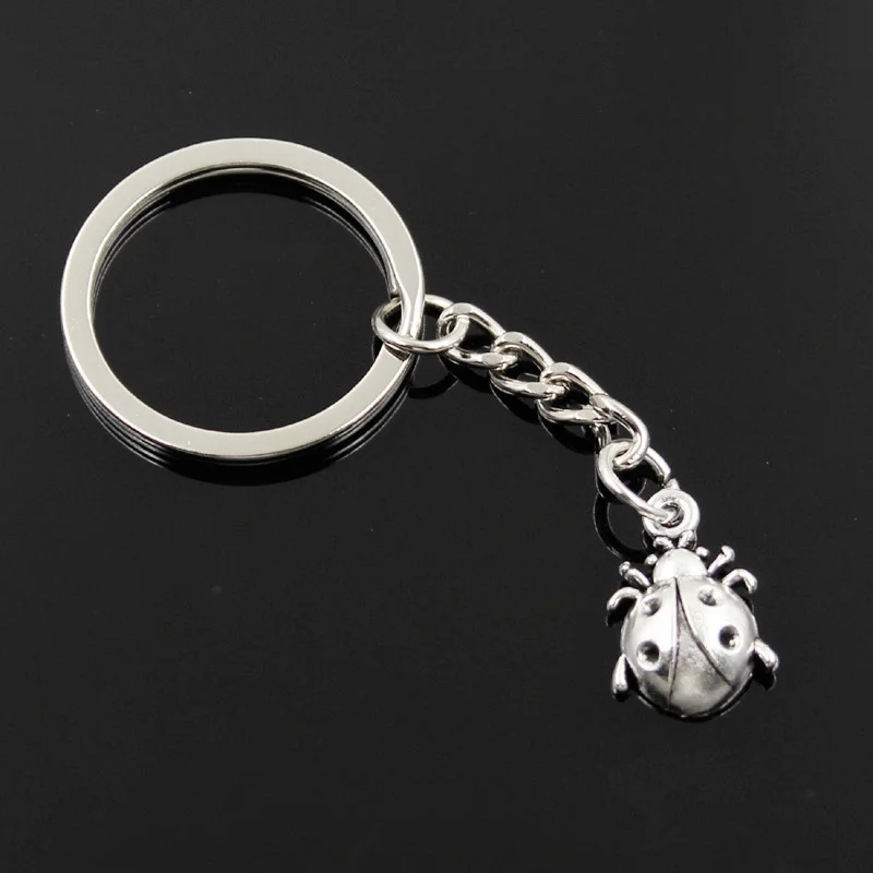 New Fashion Men 30mm Keychain DIY Metal Holder Chain Vintage Ladybug Bug 19x13mm Silver Color Pendant Gift