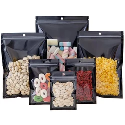 100Pcs Clear Black Aluminum Foil Zip Lock Bag with Hang Hole Reclosable Reusable Tear Notch Zipper Seal Food Storage Pouches