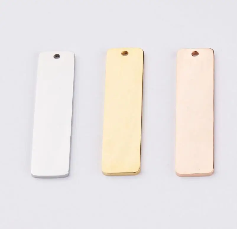 50 Stück 10 x 40 mm rechteckige Tag-Streifen, leere Charms, hochglanzpoliert, Edelstahl, für DIY-Schmuckherstellung – Detail 5