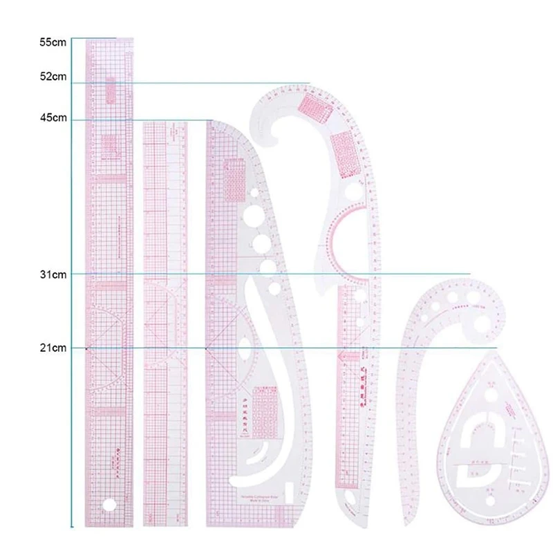 13Pcs Sewing Ruler Line French Curve Ruler Cutting Mat Set Yardstick Sleeve French Curve Cutting Knife Ruler Sewing Tool