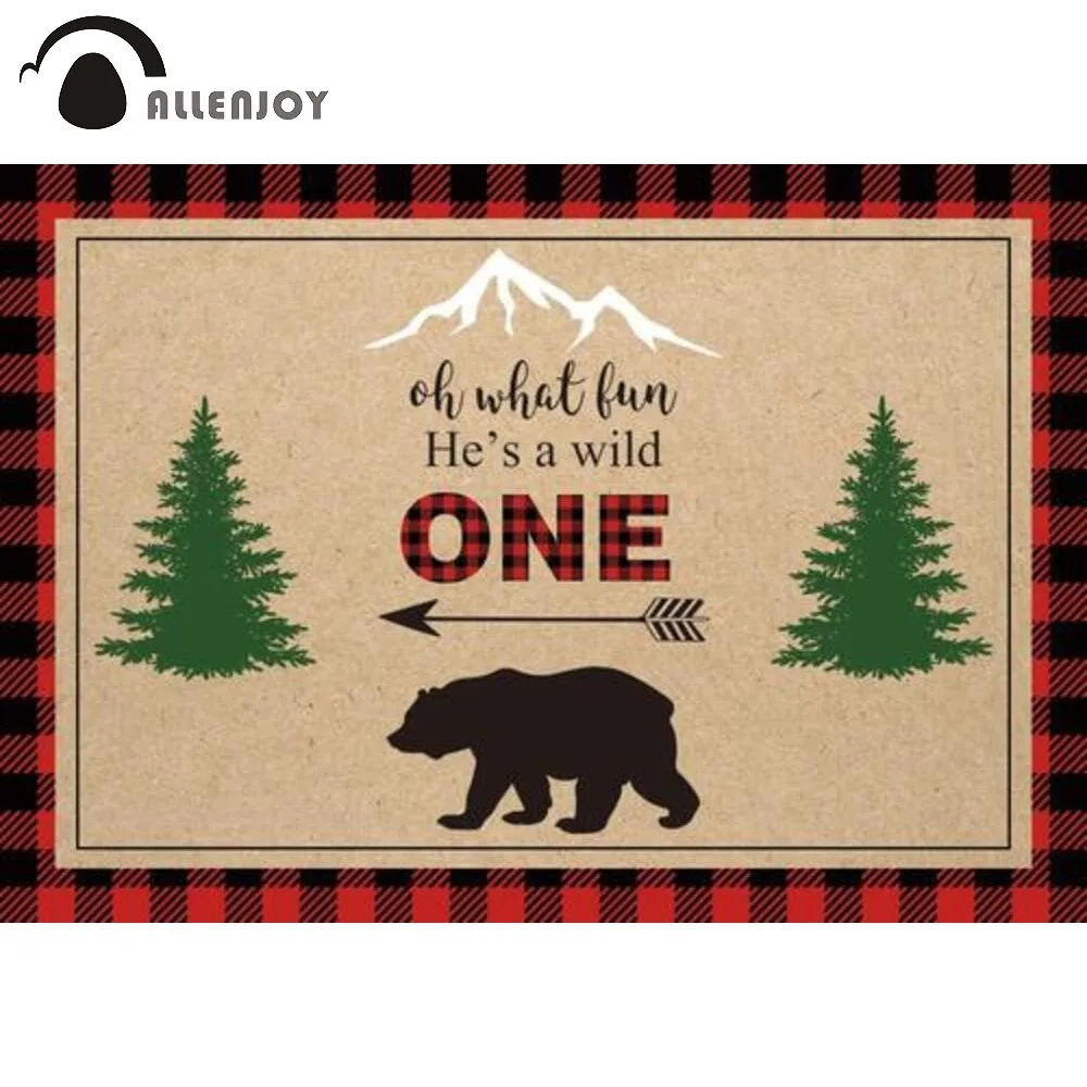 Allenjoy Wild One 1st Birthday Party Lumberjack Background Adventure Bear Plaid Baby Shower Wooden Photography Props Backdrop