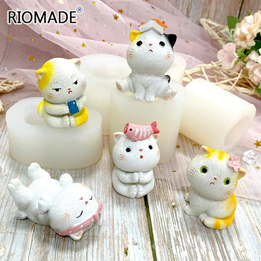 Cute Cat Silicone Mold 3D Cartoon Kitten Animal Mould Chocolate Fondant Cake Decorating Tools Plaster Resin Handmade Molds