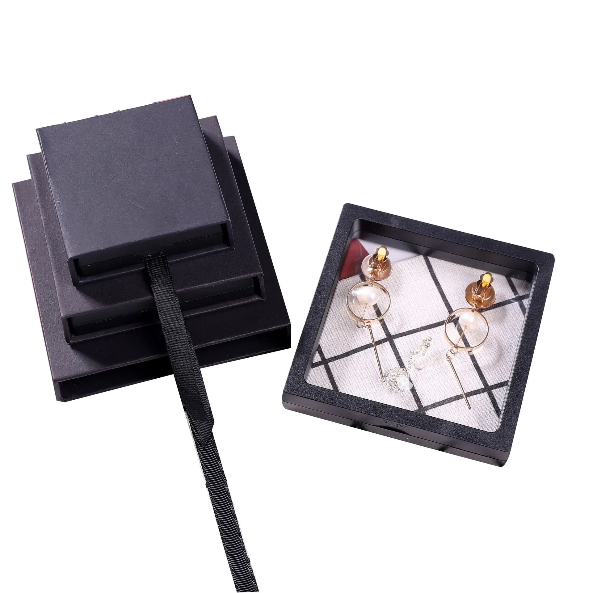 5Pcs 3D Floating Display Case Stands Holder Suspension Storage With Paper Outer Packaging For Pendant Necklace Jewelry