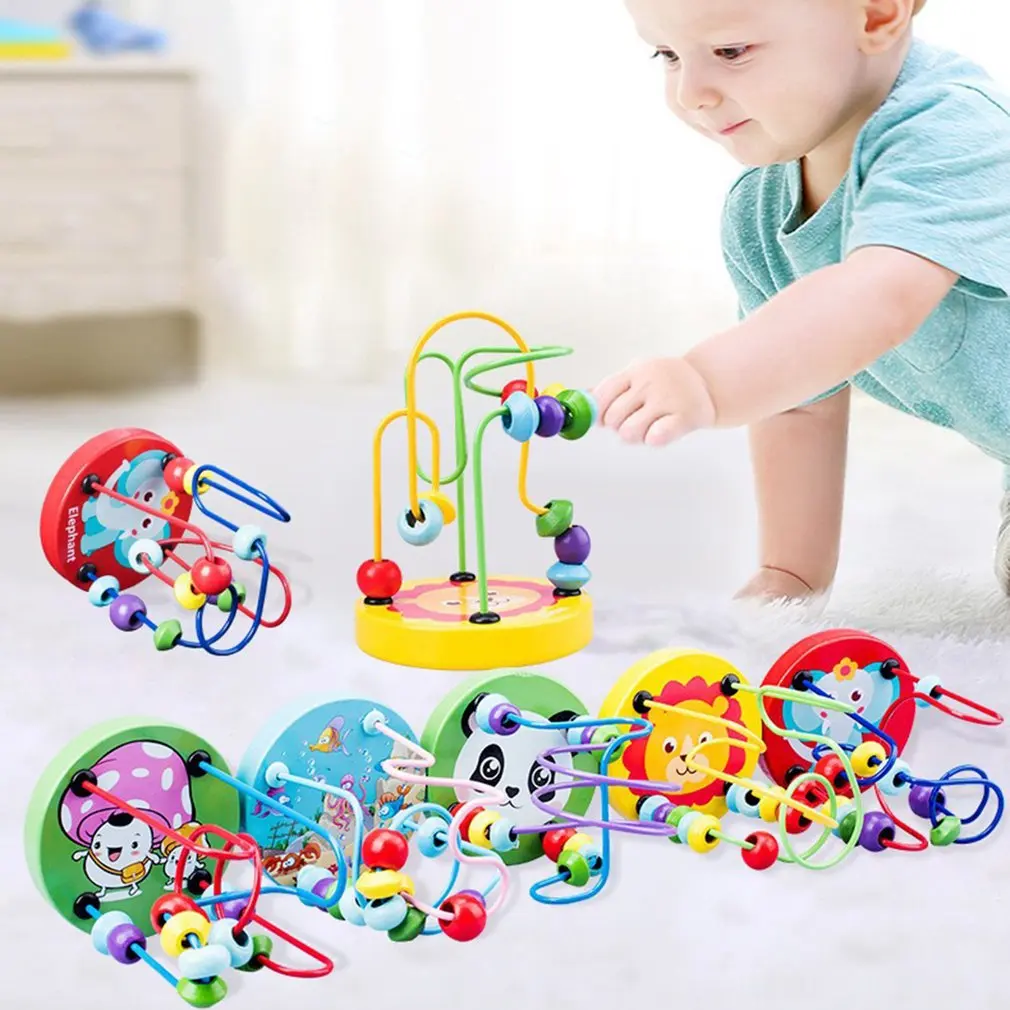 Hot Montessori Educational Math Toy Wooden Mini Circles Bead Wire Maze Roller Coaster Abacus Puzzle Toys For Children Kids Gift