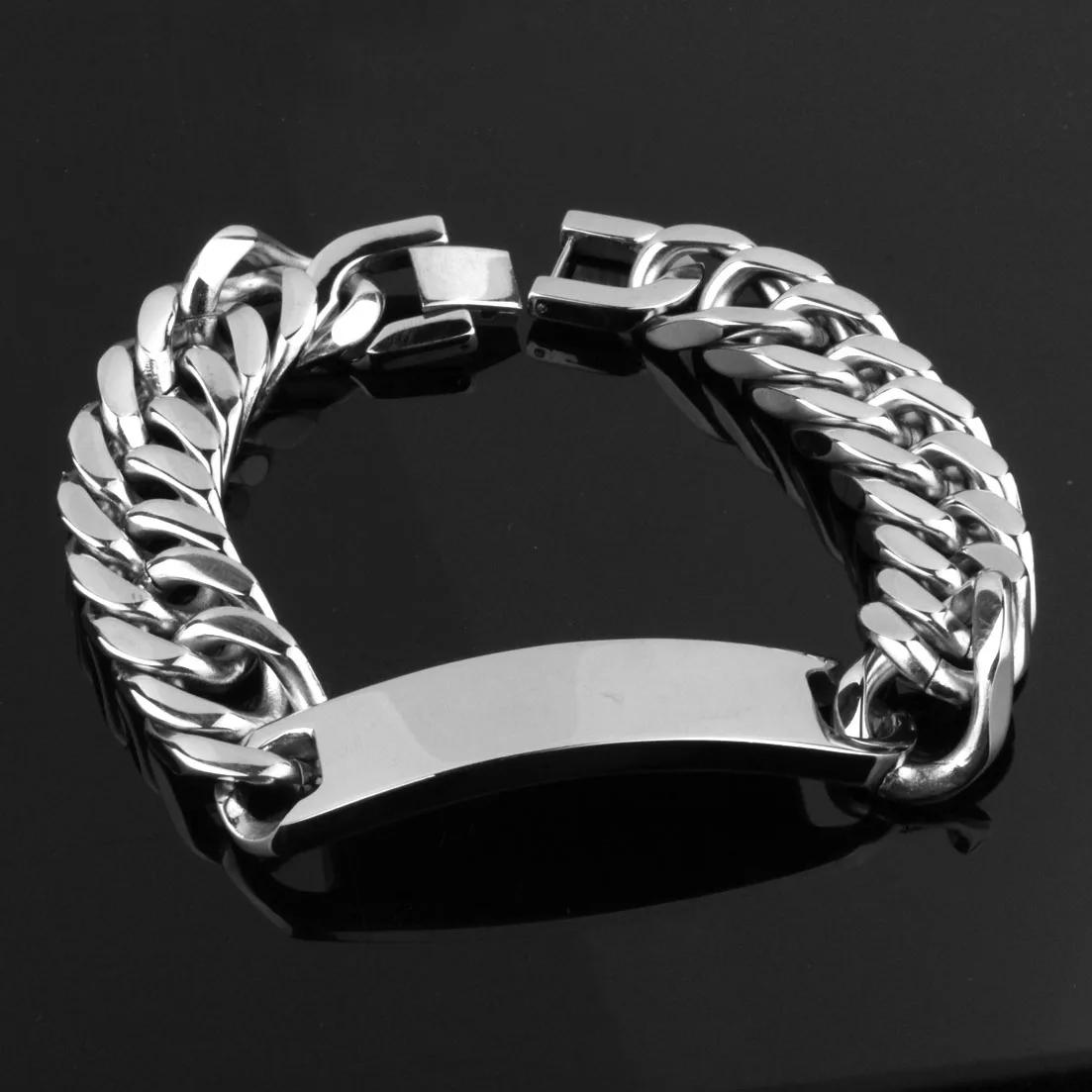 High Polished Bracelet Stainless Steel Men ID Link Bracelet Double Cuban Curb Chain Heavy Cool Men Jewelry 8-11inch