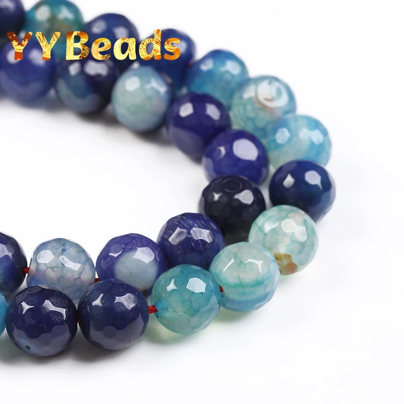 Natural Faceted Dark Blue Dragon Veins Agates Beads Loose Charm Beads For Jewelry Making DIY Women Bracelets Necklaces 6 8 10mm