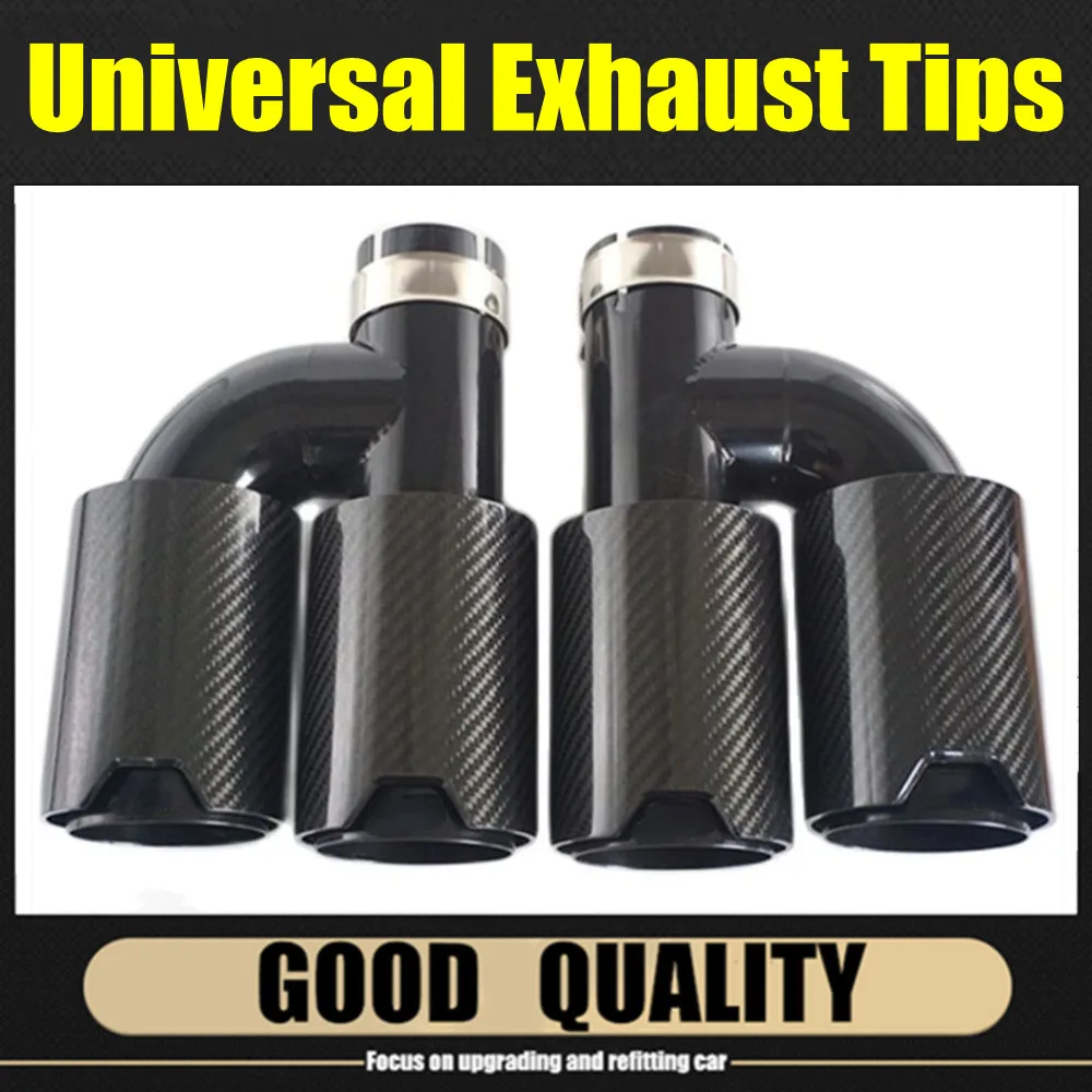 

Car Carbon Fiber Gloss Black Muffler Tip H Shape Double Exit Exhaust Pipe Mufflers Nozzle Decoration Universal Stainless For BMW